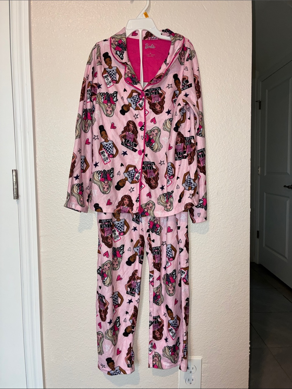 Barbie Pink All-Over Doll Print Pajama Set